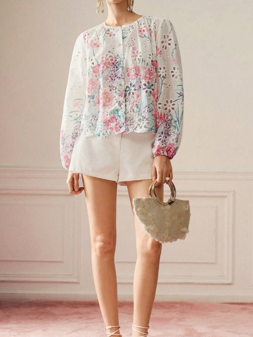 Multicolor Boho Women's Embroidered Patchwork Long Sleeve Button-Up Shirt - Picture 7 of 7